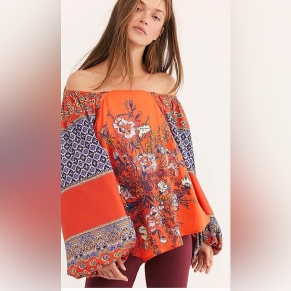 Free People Tops - Free People Positano Printed Blouse (Red) XS